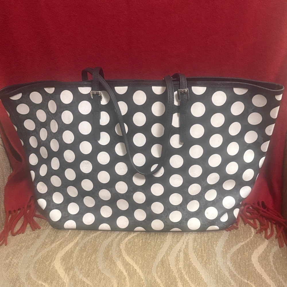 Michael Kors Black and White Polka Dot Tote - Picture 2 of 7